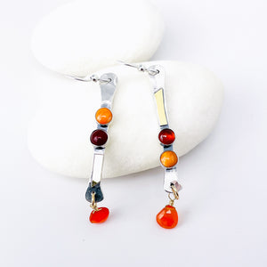 colorful stone earrings set into sterling silver 