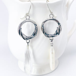 Wabi Sabi Cycle Of Life Earrings - Pearl and Crystal Nests