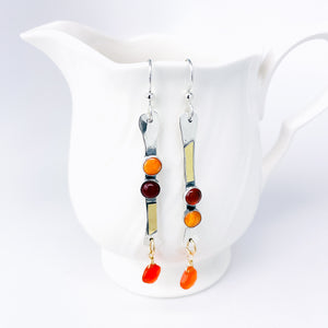 wabi sabi earrings - sterling spiny coral, amber, citrine and gold. 