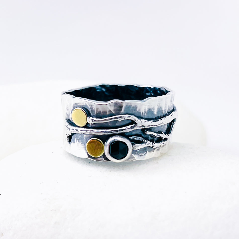 Black Spinel Wide Band Ring Size 7 1/2 - Inner Strength Talisman