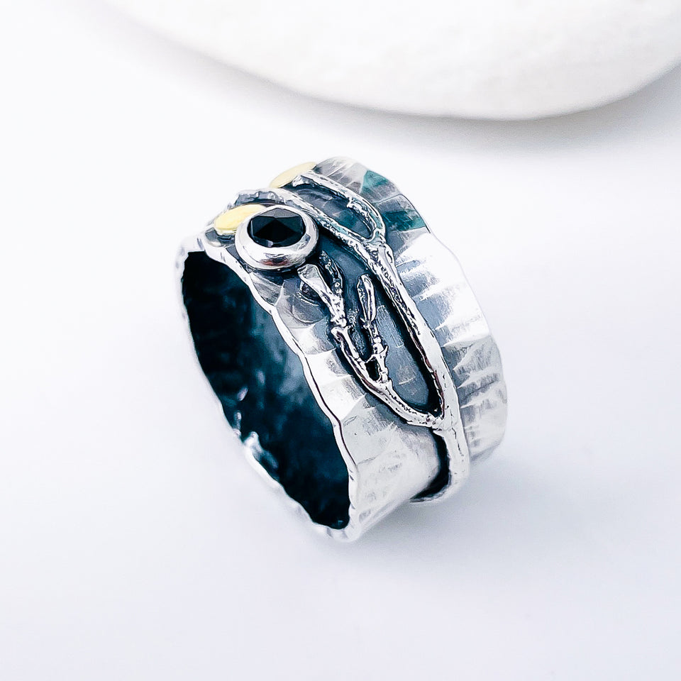 Black Spinel Wide Band Ring Size 7 1/2 - Inner Strength Talisman