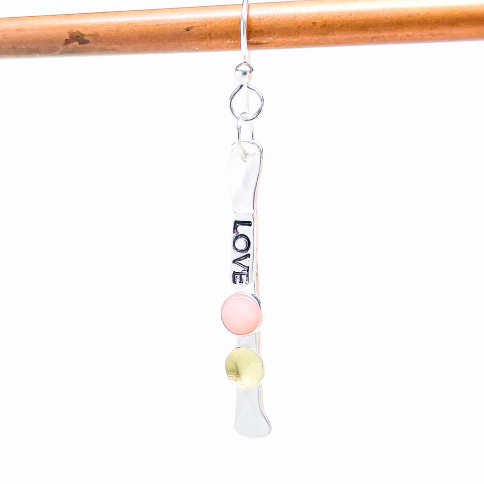 Sterling Silver “Love” Earring "Words Wisdom Totem Collection" w/ Pink Opal