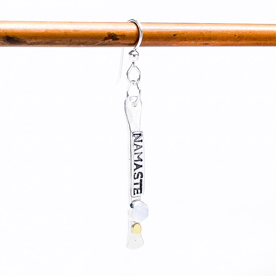 Sterling Silver “Namaste” Earring "Words Wisdom Totem Collection" w/Chalcedony