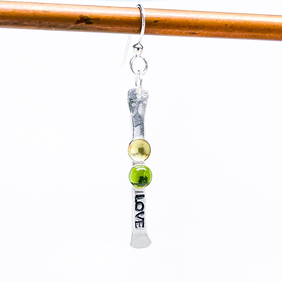 Sterling Silver “Love” Earring "Words Wisdom Totem Collection" w/Peridot