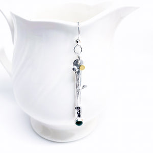 Sterling Silver “Grow” Earring "Words Wisdom Totem Collection" w/Green Tourmaline