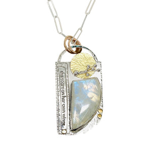 Sterling Silver Gold and Moonstone Necklace "She Soars On Her Own Wings"