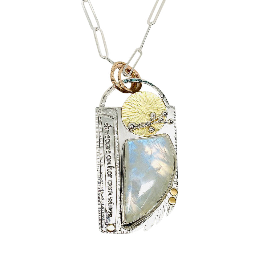 Sterling Silver Gold and Moonstone Necklace 