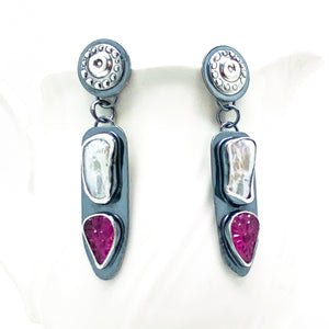 Sterling Silver Ruby and Pearl Earrings