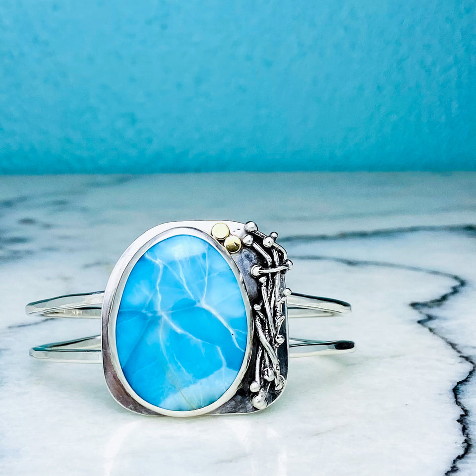 Sterling Silver Larimar and 18K Gold Cuff