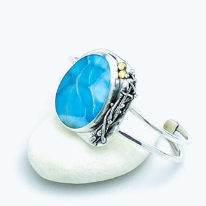 Sterling Silver Larimar and 18K Gold Cuff