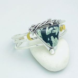 Sterling Silver Chinese Writing Stone and 18K Gold Cuff