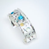 Sterling Silver Apatite, Chalcedony, Turquoise, and Gold Cuff