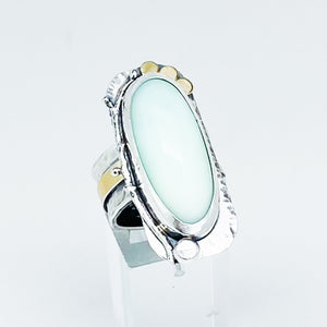 Sterling Silver, Chalcedony and Gold Ring Size 8.5