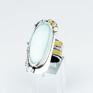 Sterling Silver, Chalcedony and Gold Ring Size 8.5