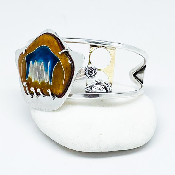 Sterling Silver and Enamel JellyFish Cuff Bracelet