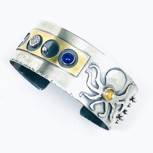 Sterling Silver Octopus Cuff Bracelet - Citrine, Lapis and Gold