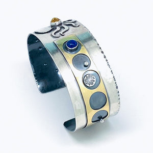 Sterling Silver Octopus Cuff Bracelet - Citrine, Lapis and Gold