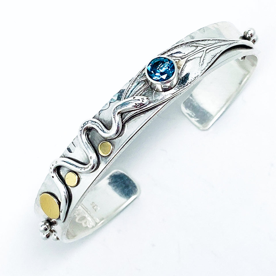 Serpent Bracelet - Blue Topaz, Sterling silver and 18k Gold Bracelet