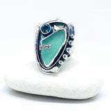 Sterling Silver Sea Glass and Apatite Ring