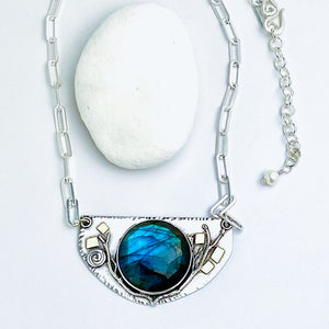 Sterling Silver Labradorite, and Gold Pendant Necklace