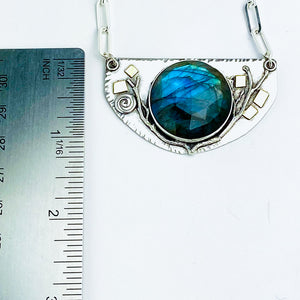 Sterling Silver Labradorite, and Gold Pendant Necklace