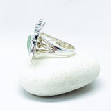 Sterling Silver Lotus and Seaglass Ring Size 8